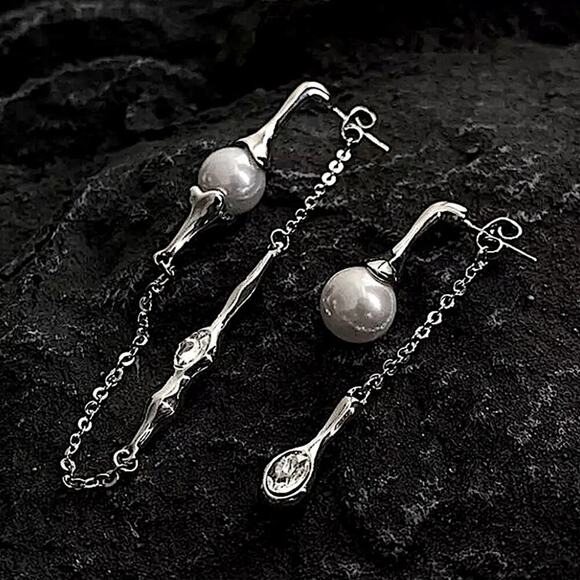 Pearl Long Drop Earring Women Asymmetric Fashion Design Jewelry Elegant Pearl - Picture 1 of 14